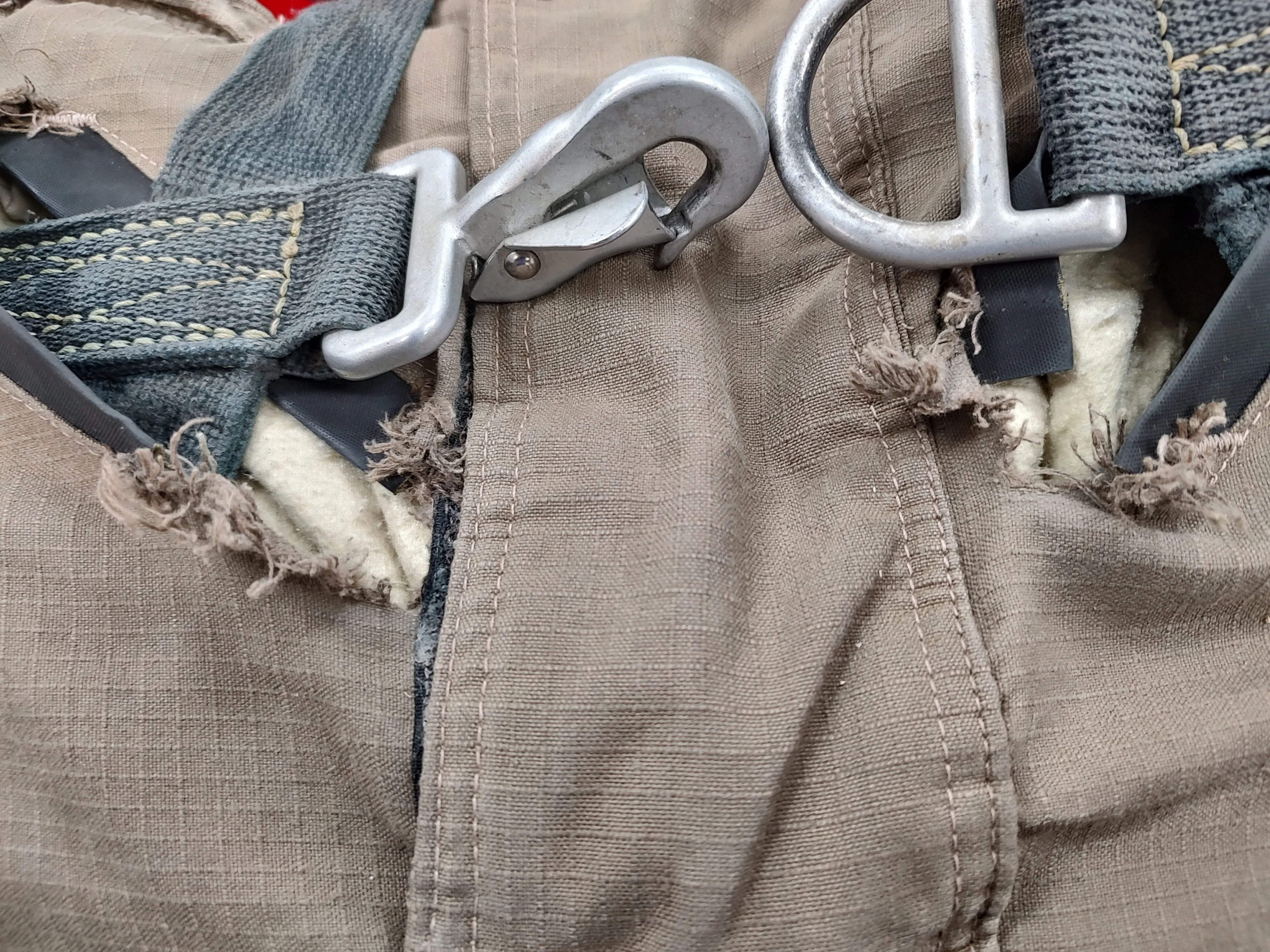 Frayed turnout seam close-up