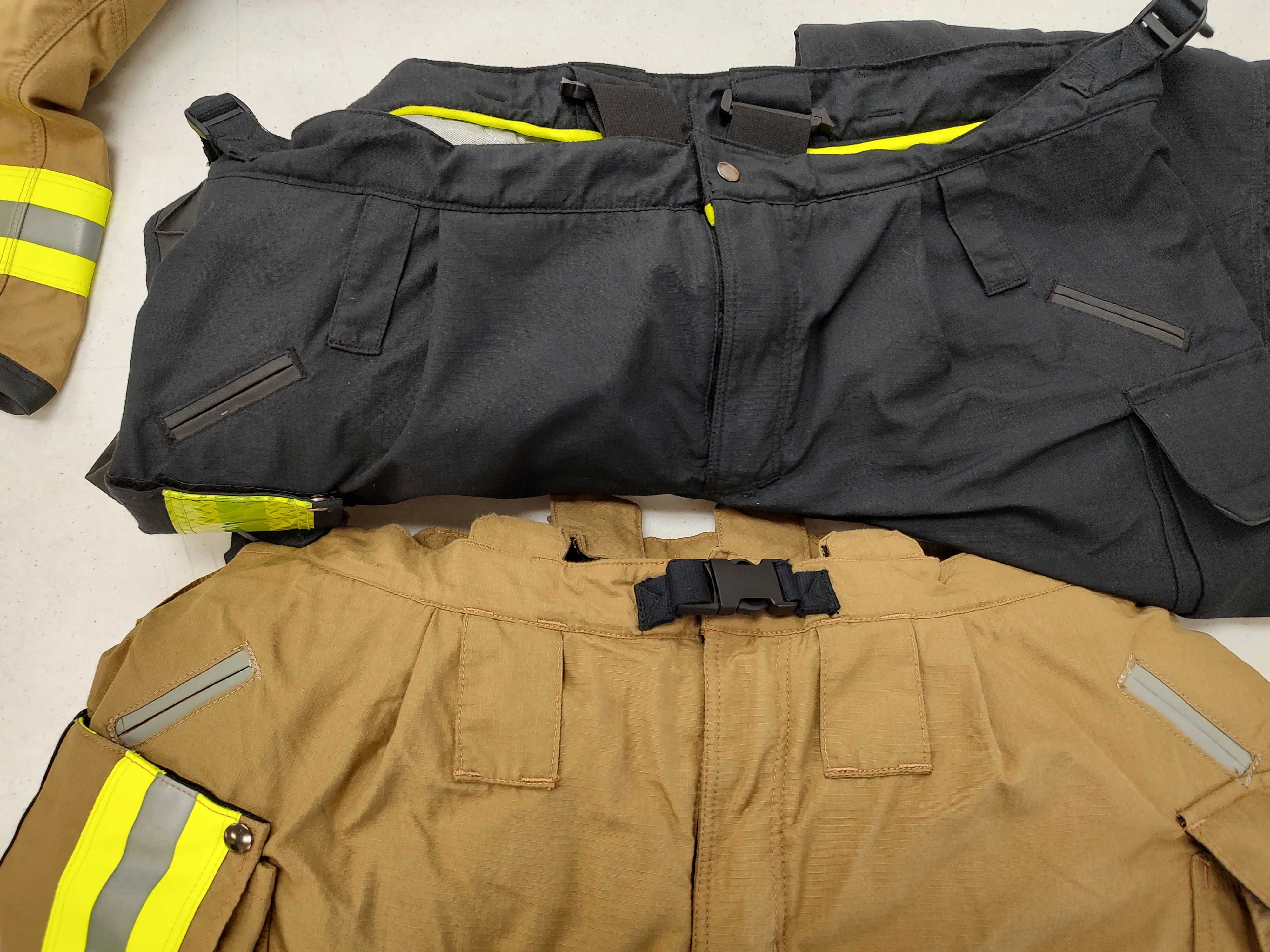 Clean turnout pants laid out for return