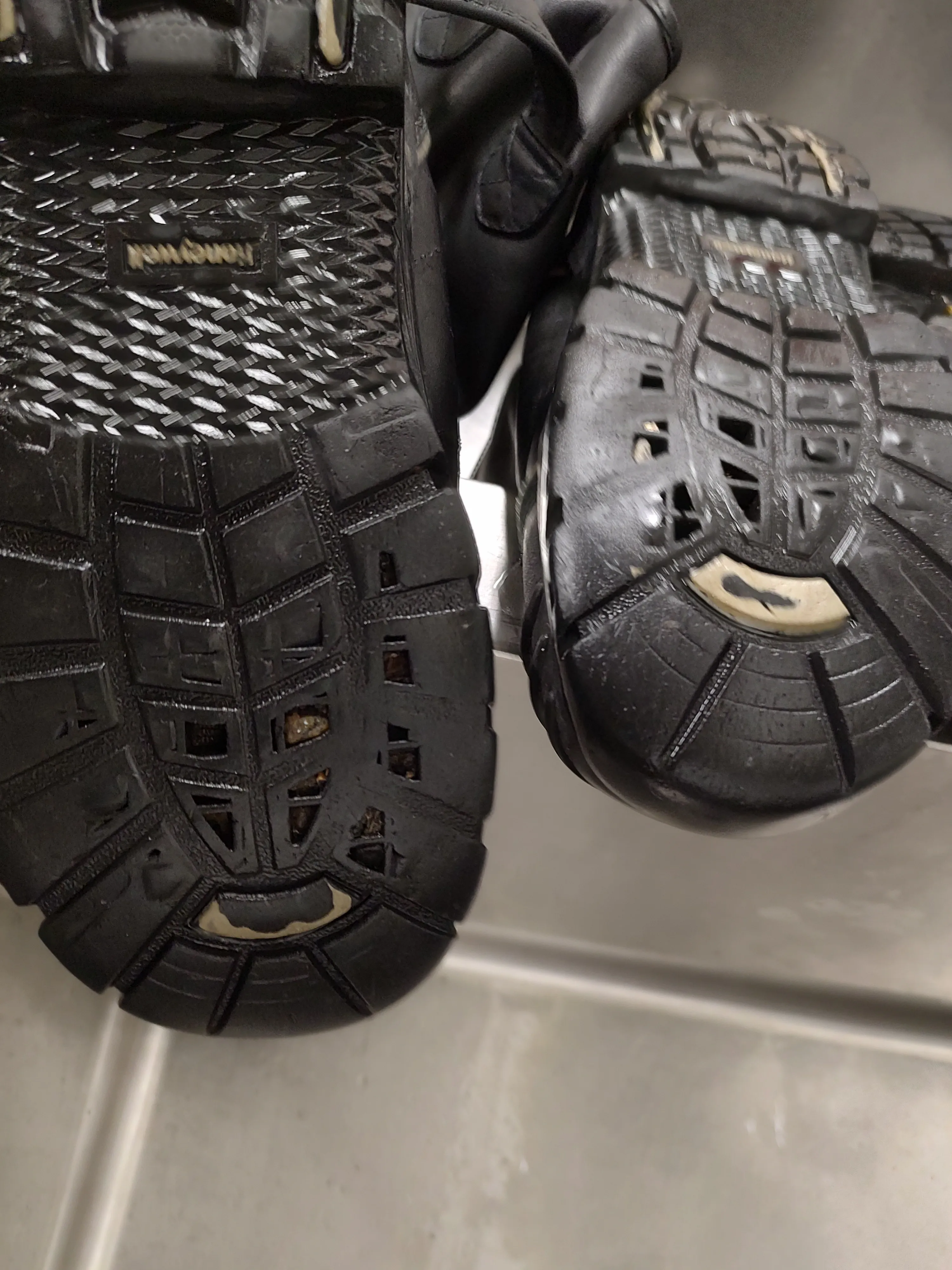 Fire boots viewed from the soles